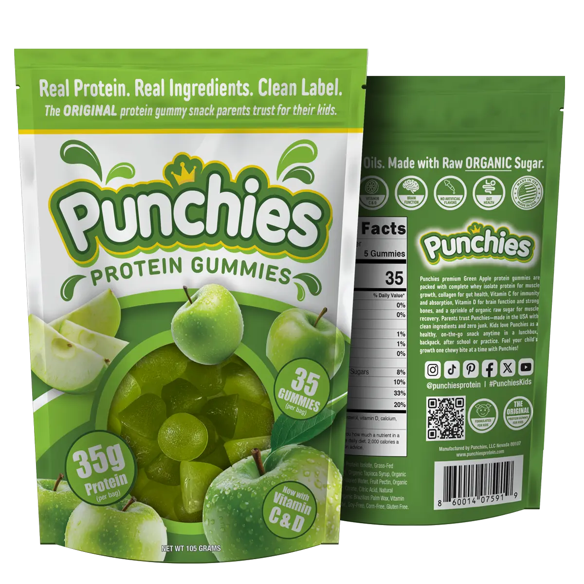Punchies protein gummies green apple