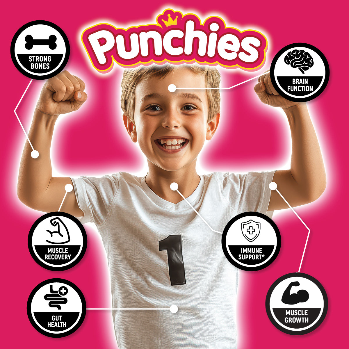 strong kid with benefits of punchies protein gummies