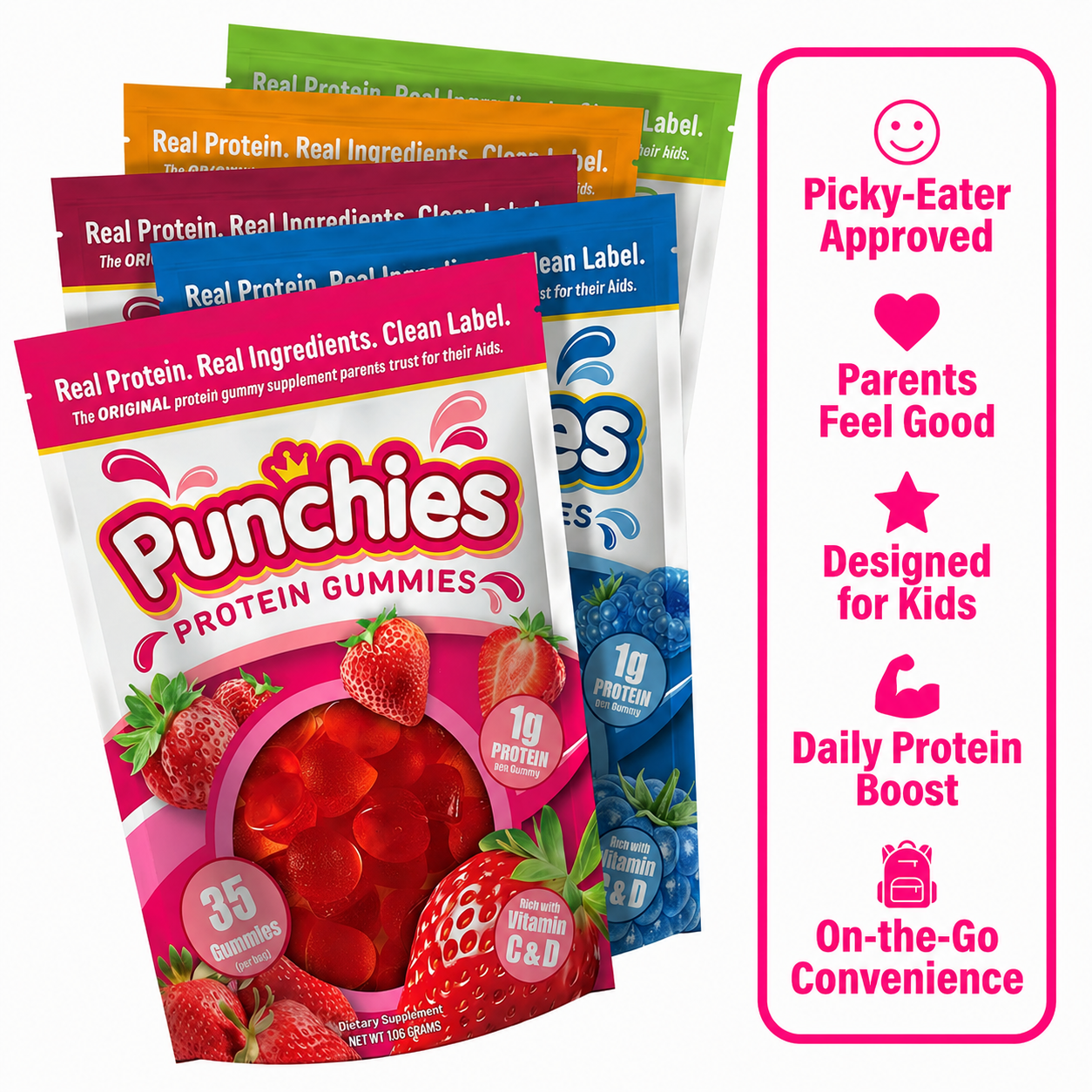 Protein Gummies for Kids | Whey, Collagen, Vitamin D, Vitamin C Punchies