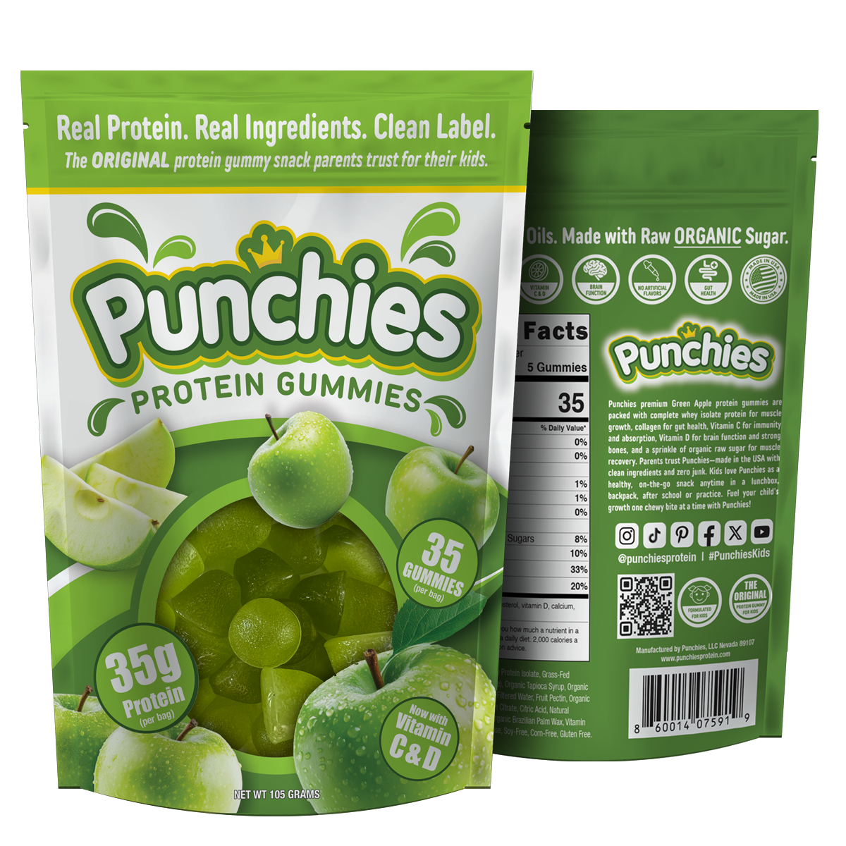 Punchies protein gummies green apple