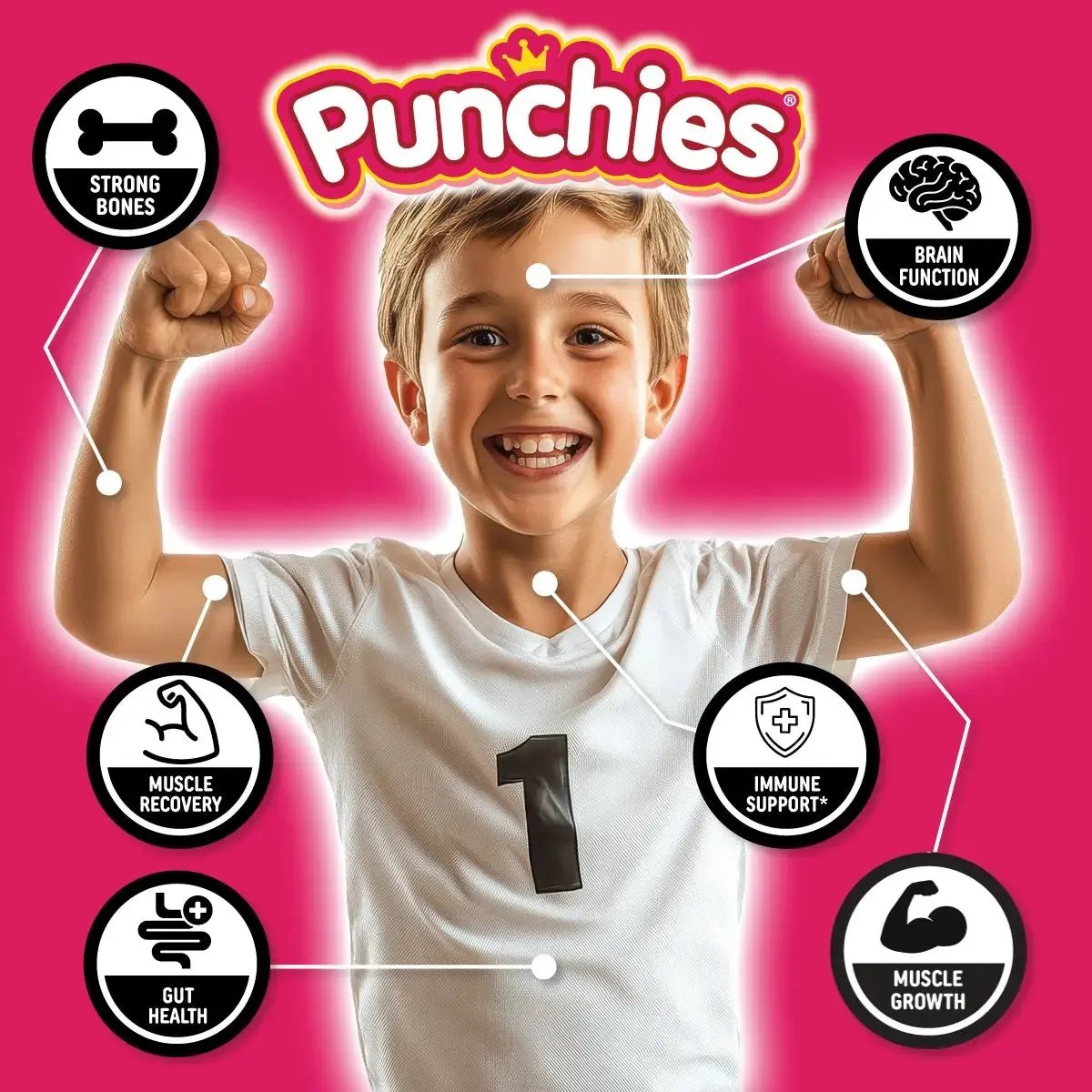strong kid with benefits of punchies protein gummies