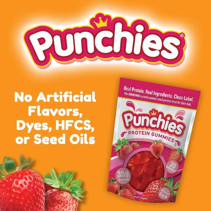 Punchies protein gummies clean ingredients, no artificial flavors or dyes
