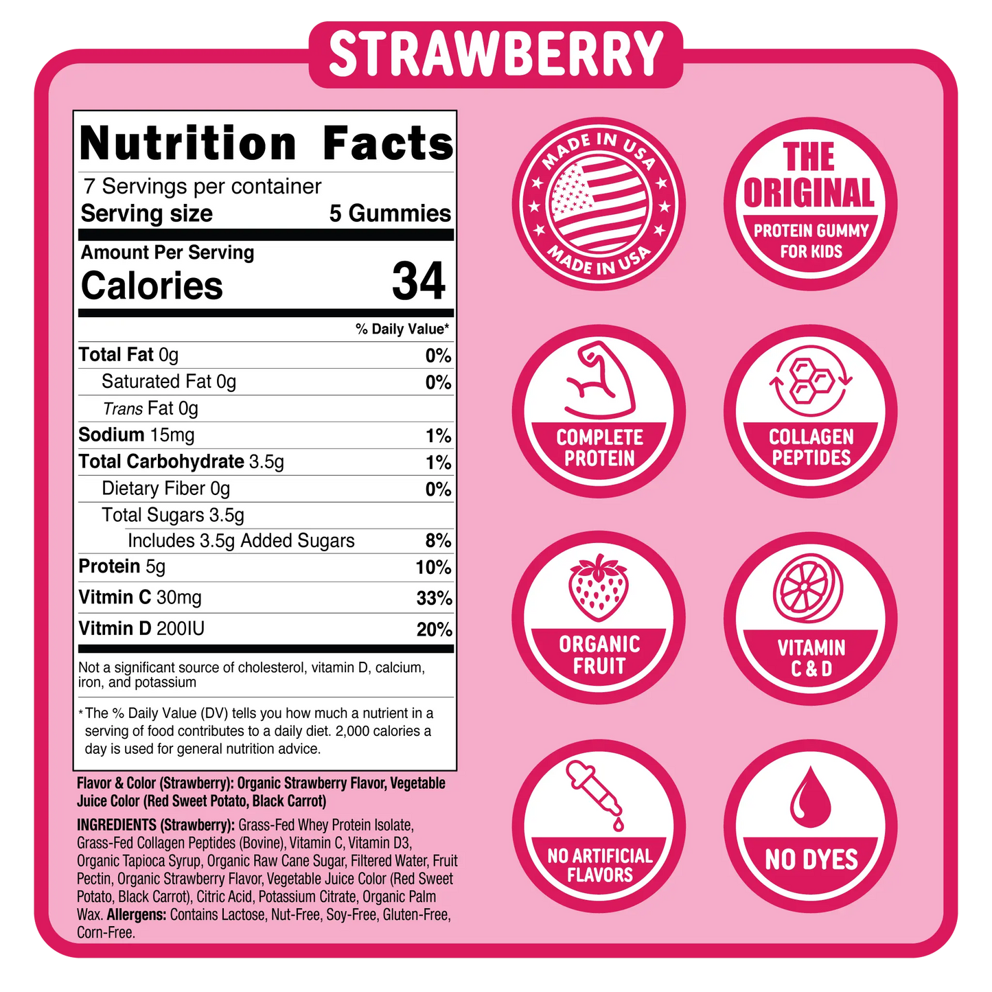 Punchies Protein Gummies for Kids | Whey, Collagen, Vitamin D, Vitamin C | Strawberry Punchies