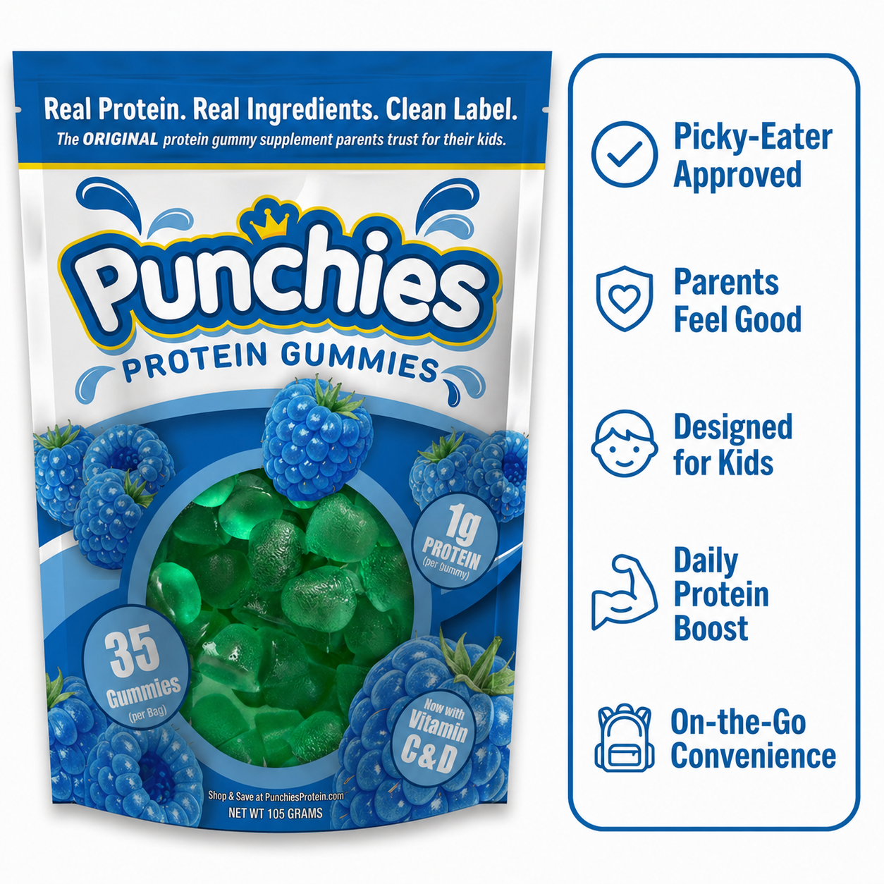 Protein Gummies for Kids | Whey, Collagen, Vitamin D, Vitamin C Punchies